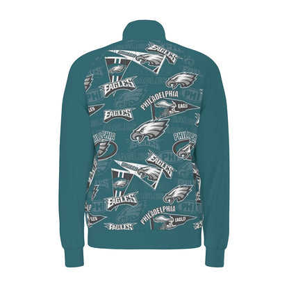 Philadelphia Football Game Day All-Over Print Men's Raglan-Sleeve Stand Collar Jacket