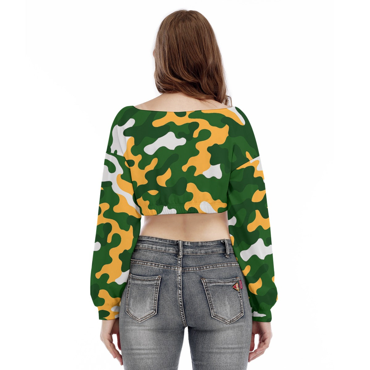 Green Bay Football Game Day All-Over Print Women's V-neck Long Sleeve Cropped Sweatshirt