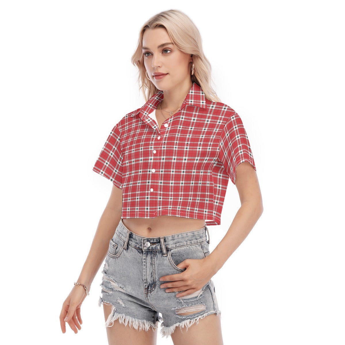 Houston Tartan Plaid Cougars Women's Cropped Shirt