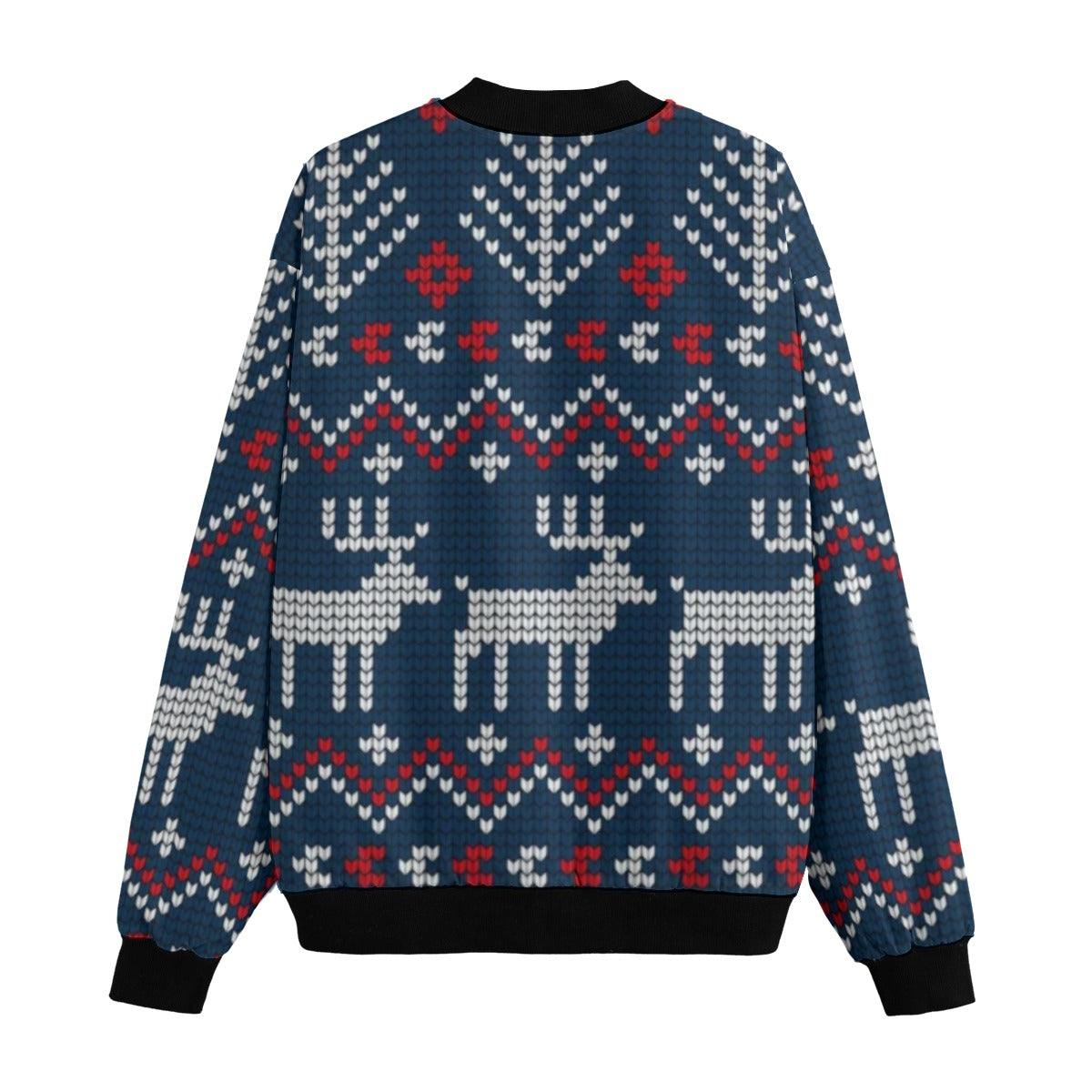Urban Legend Knitted Christmas and New Year Snow Pattern Fleece Bomber Jacket