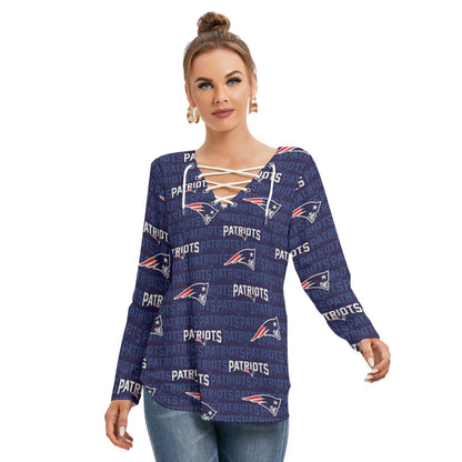 New England Football Game Day All-Over Print Women's Long Sleeve Neckline Tie Sweatshirt