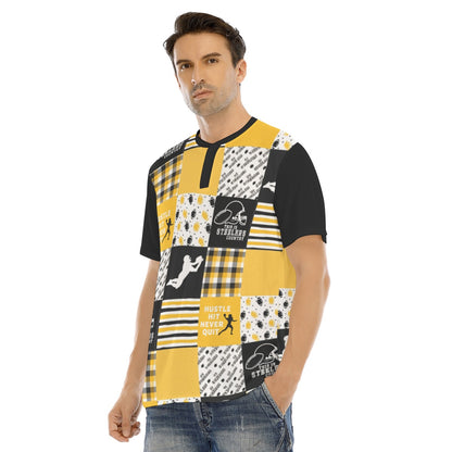 All-Over Print Men's Short Sleeve T-shirt With Button Closure