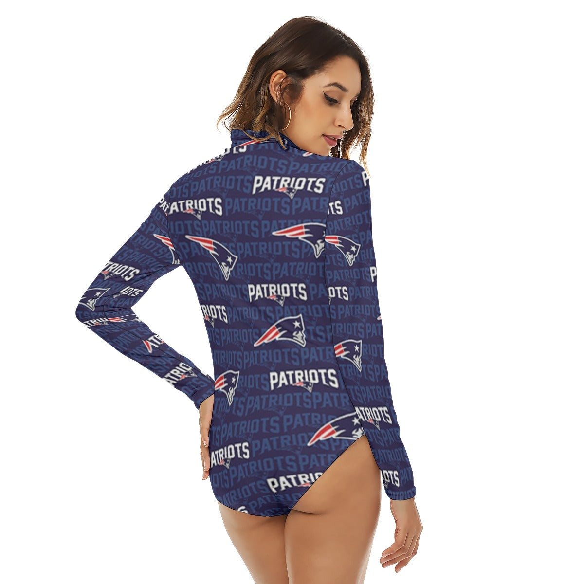 New England Football Game Day All-Over Print Women's Turtleneck Long Sleeve Bodysuit