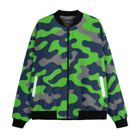 Seattle Seahawks Camo Fleece Bomber Jacket – Navy, Green and Gray NFL Streetwear