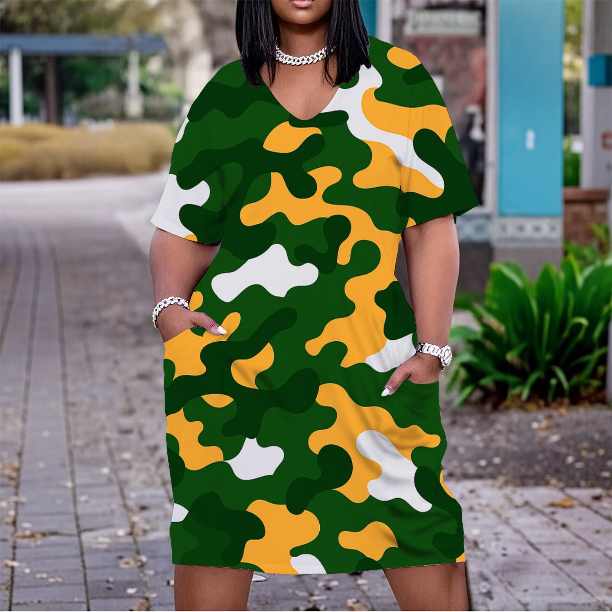 Green Bay Football Game Day All-Over Print Women'S V Neck Short Sleeve Dress|Plus Size