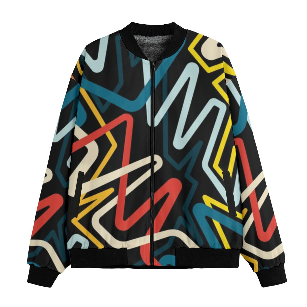 Urban Legend 90s Street Icons Seamless Abstract Multicolored Tangled Fleece Bomber Jacket