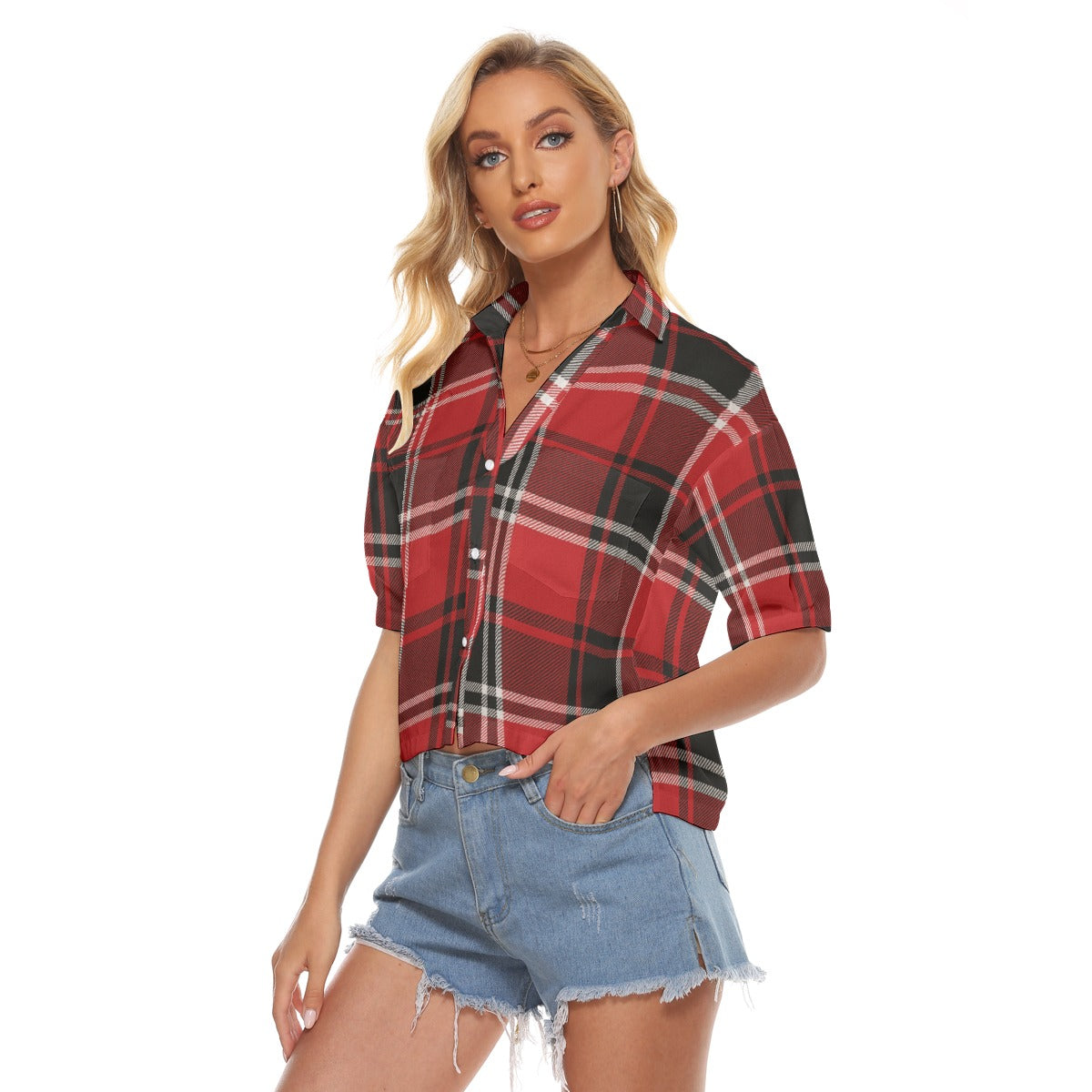 Urban Legend Nebraska Lincoln Cornhuskers Tartan Plaid Women's V-Neck Shirt – Red and White College