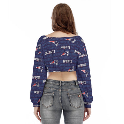New England Football Game Day All-Over Print Women's V-neck Long Sleeve Cropped Sweatshirt