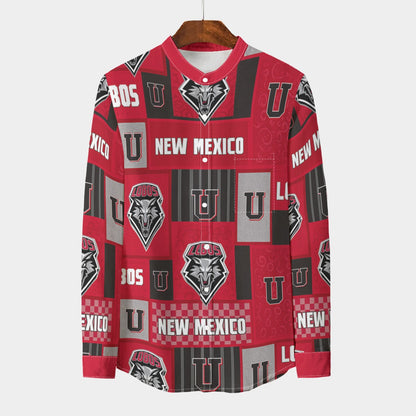 New Mexico - Lobos Stand Collar Shirt With Long Sleeve|110GSM Imitation Flax