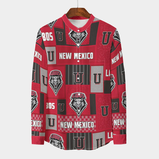 New Mexico - Lobos Stand Collar Shirt With Long Sleeve|110GSM Imitation Flax