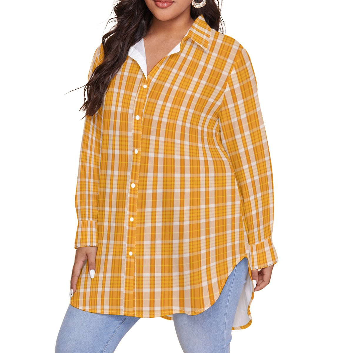 Tennessee Orange Tartan Plaid Volunteers  Women's Shirt With Long Sleeve(Plus Size)