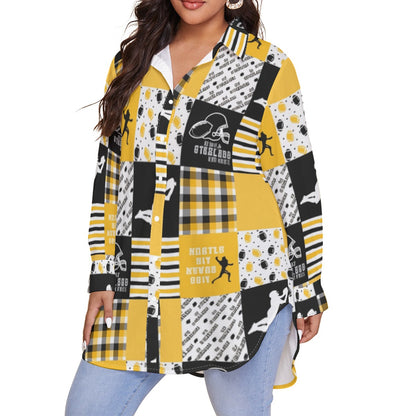 All-Over Print Women's Shirt With Long Sleeve(Plus Size)