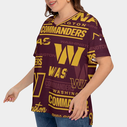 Washington Commanders Women's Drop-shoulder Short Sleeve T-shirt With Sleeve Loops(Plus Size)