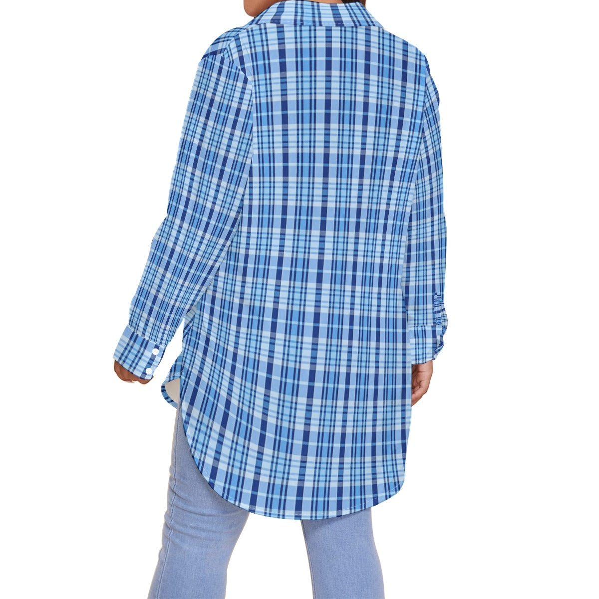 North Carolina Tartan Plaid Tar Heels Blue Women's Shirt With Long Sleeve(Plus Size)