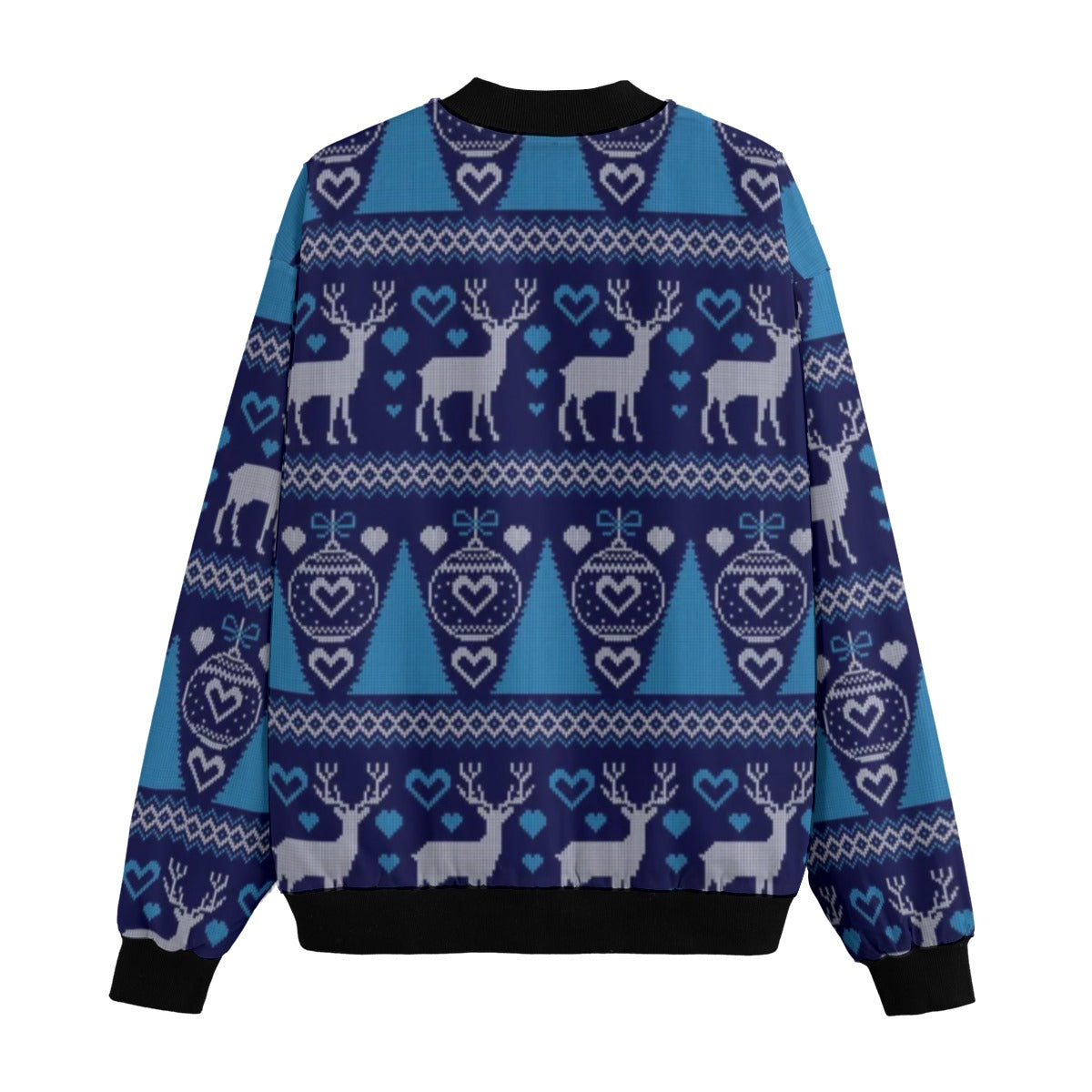 Urban Legend Blue Snow Inspired Pattern Knitted Christmas and New Year Fleece Bomber Jacket