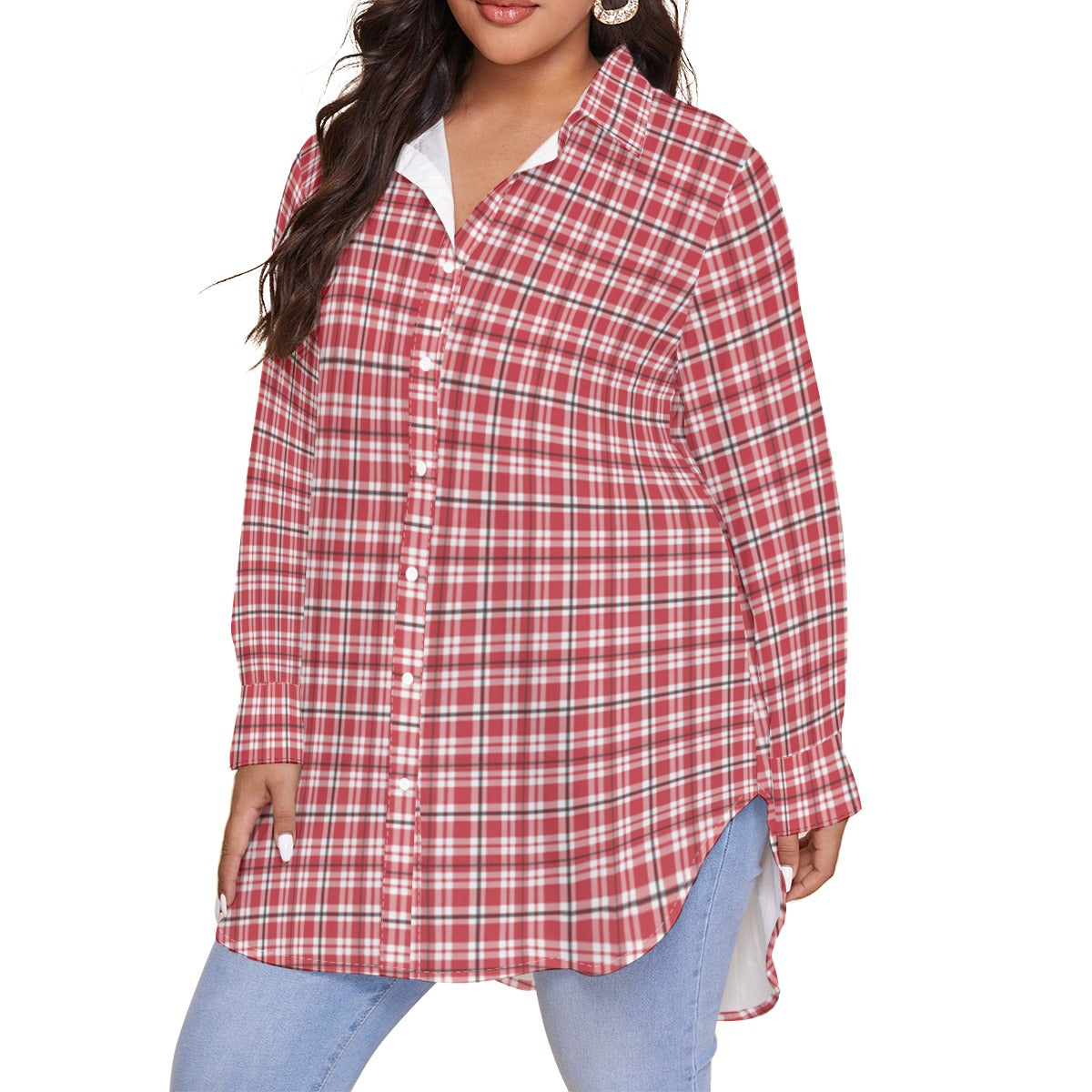 Georgia - Bulldogs Tartan Plaid  Women's Shirt With Long Sleeve(Plus Size)