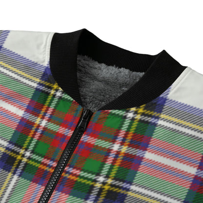 Dress Stewart – open version of Royal Stewart, on a white tartan Fleece Bomber Jacket
