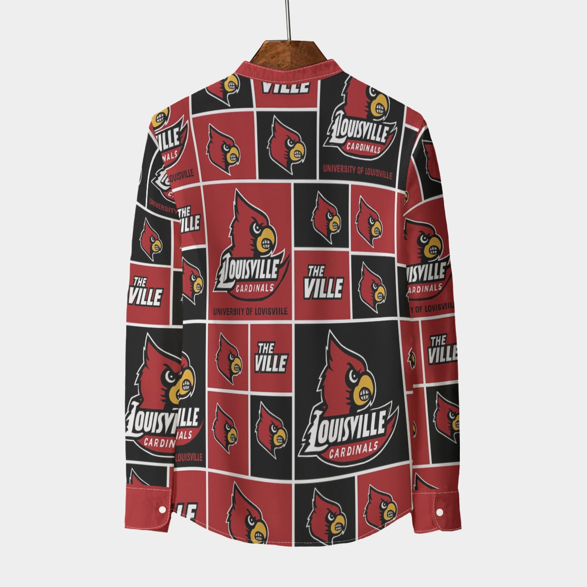 Louisville - Cardinals Stand Collar Shirt With Long Sleeve|110GSM Imitation Flax
