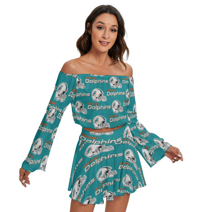 Miami Football Game Day All-Over Print Women's Off-shoulder Top And Skirt Set