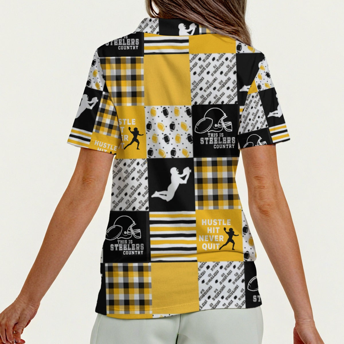 All-Over Print Women's Zip Polo Shirt With Short Sleeve