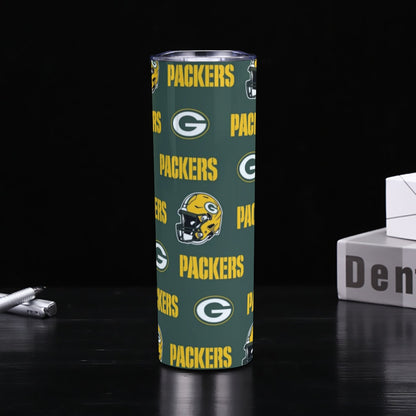 Green Bay Football Game Day Skinny Tumbler Stainless Steel with Lids 30OZ