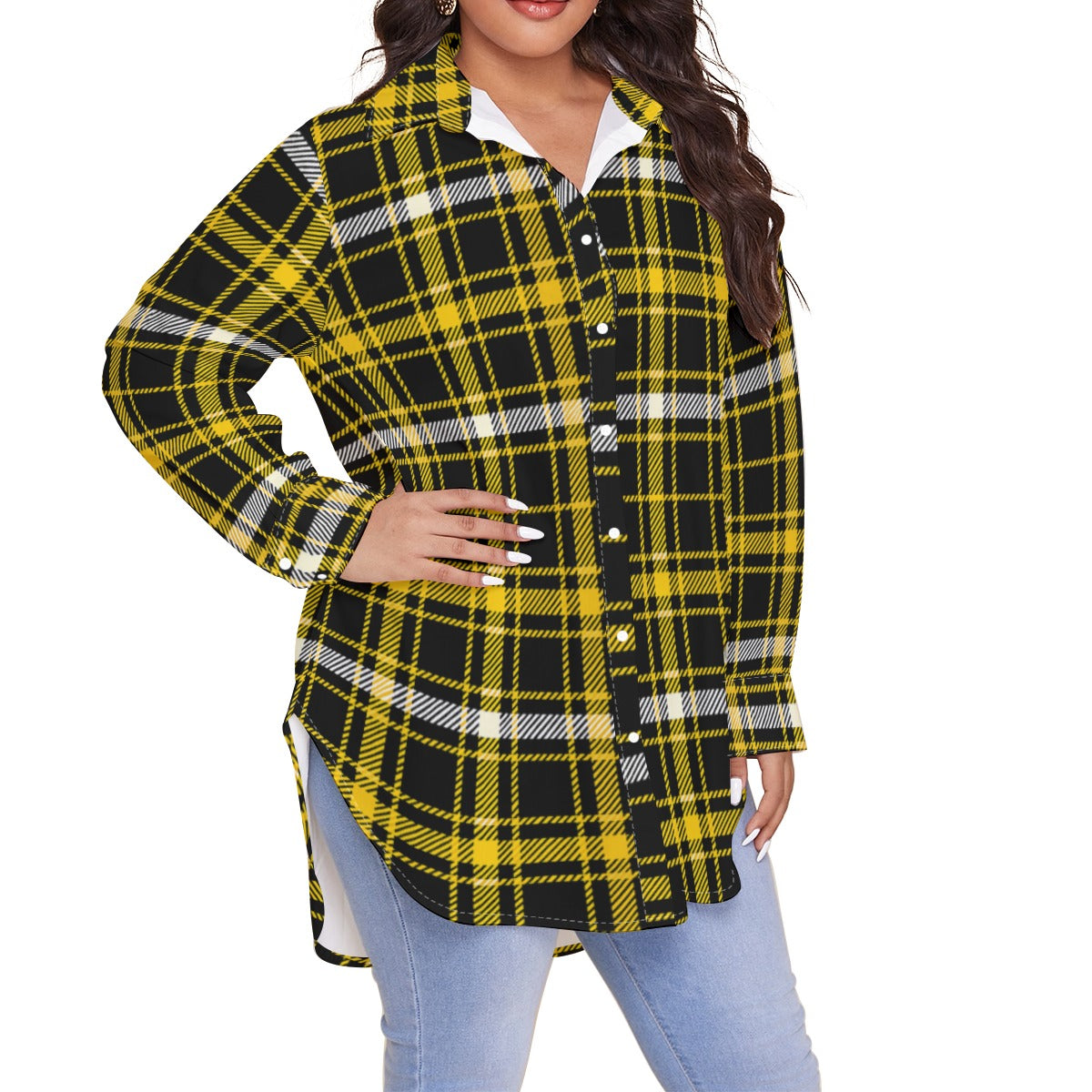 Missouri Tartan Plaid Tigers Women's Shirt With Long Sleeve(Plus Size)