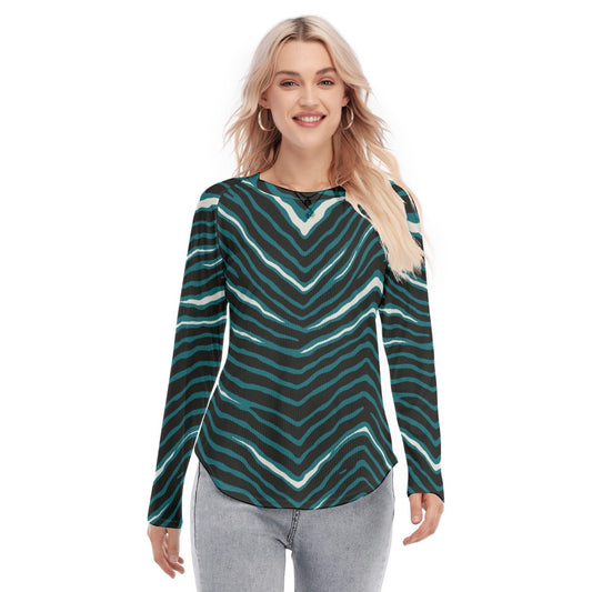 Philadelphia Football Game Day All-Over Print Women's Raglan Sleeves U-Shaped Hem Long Sleeves Blouse