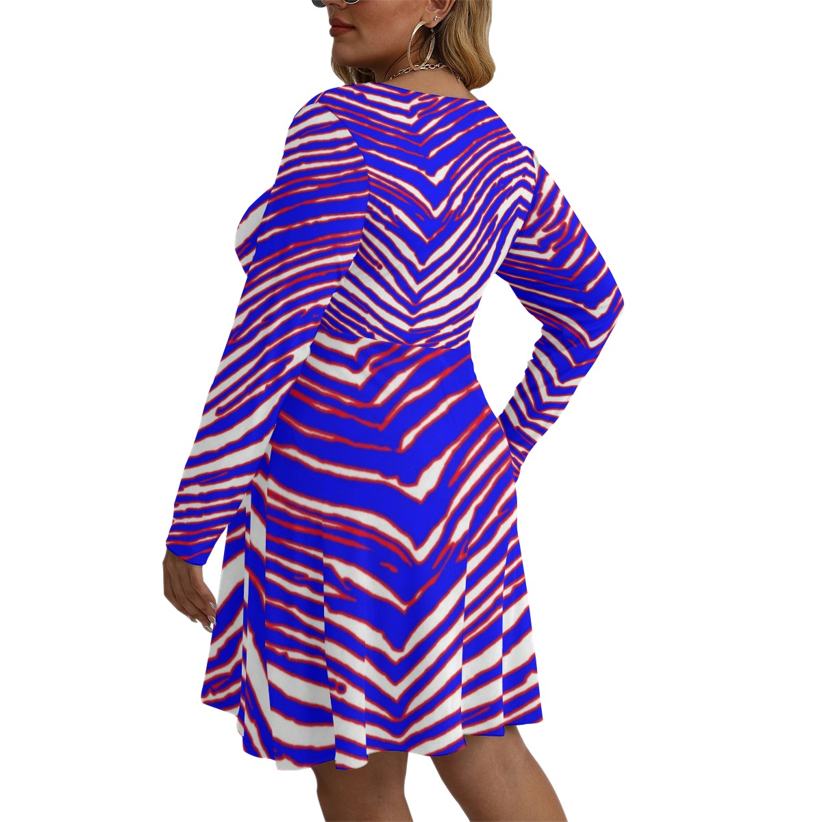 Buffalo Bills Zubaz Women's V-neck Long Sleeve Dress(Plus Size)