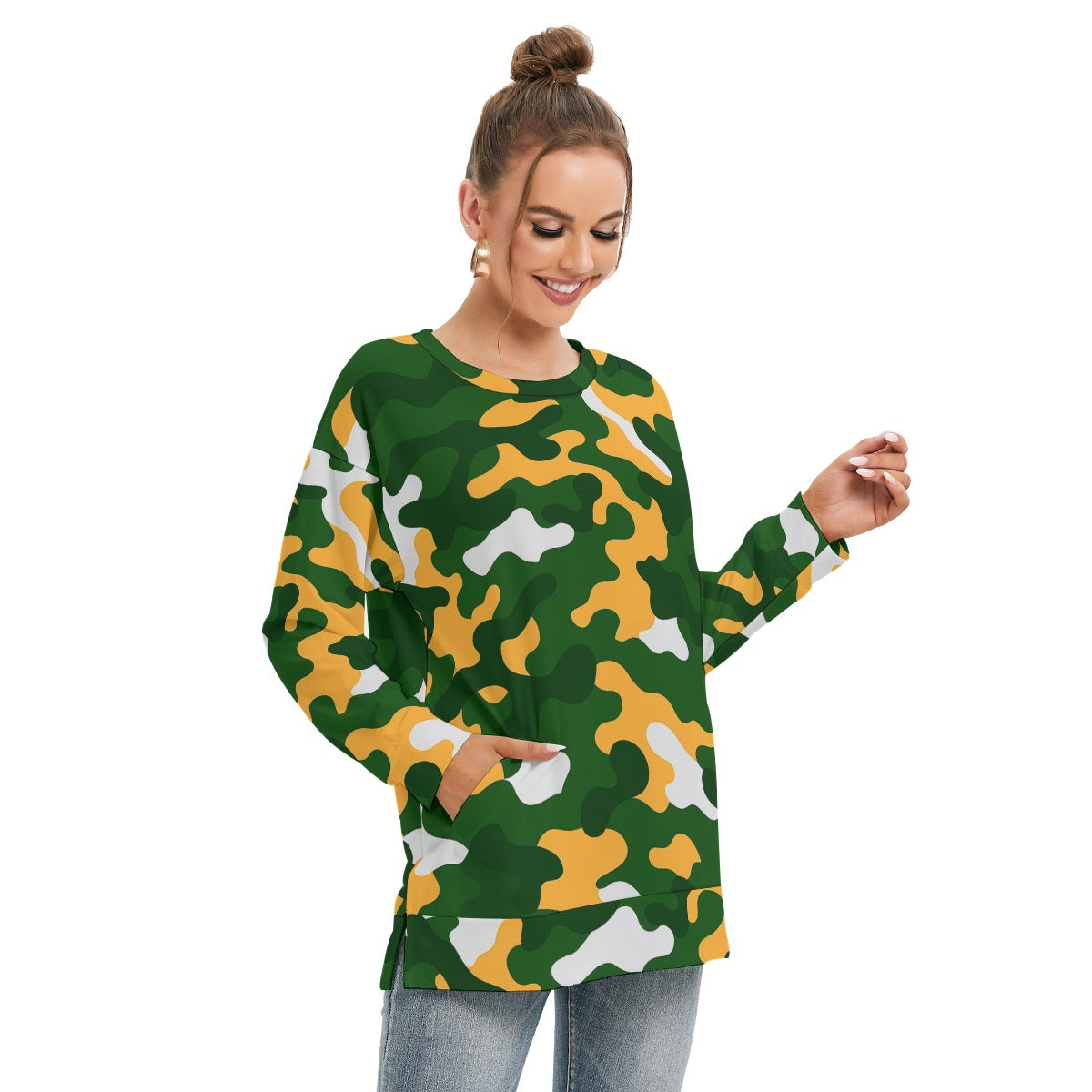 Green Bay Football Game Day All-Over Print Women's Side Split O-neck Sweatshirt