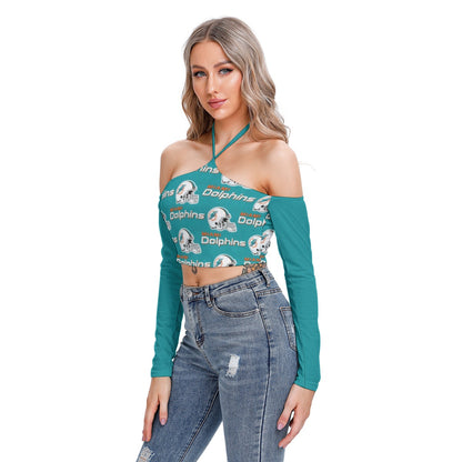 Miami Football Game Day All-Over Print Women's Halter Lace-up Top