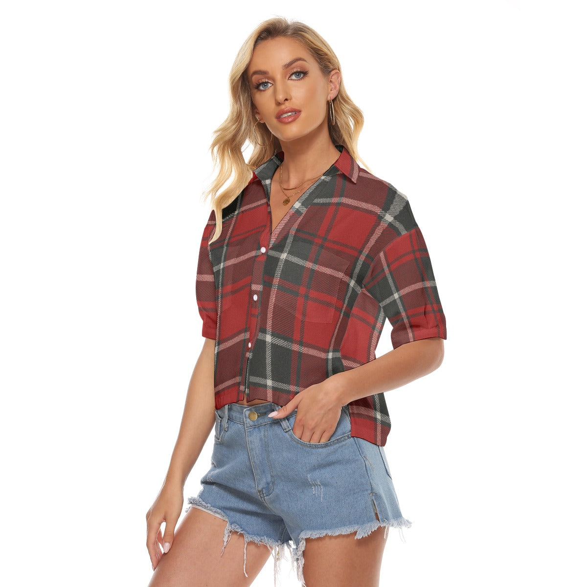 Urban Legend Houston Cougars Tartan Plaid Women's V-Neck Shirt – Red and White College Streetwear wi