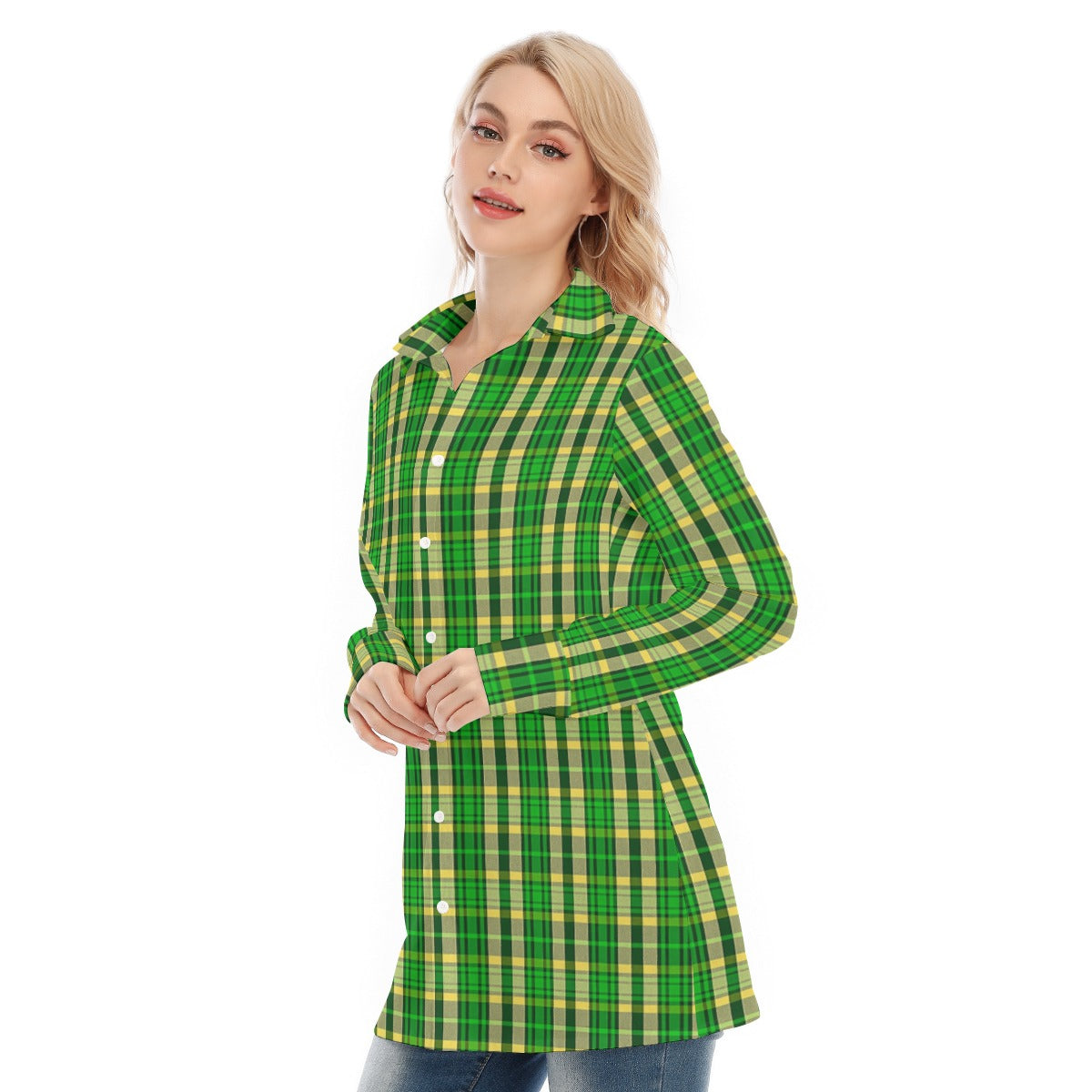 Oregon Tartan Plaid Ducks Women's Long Shirt |115GSM Cotton poplin