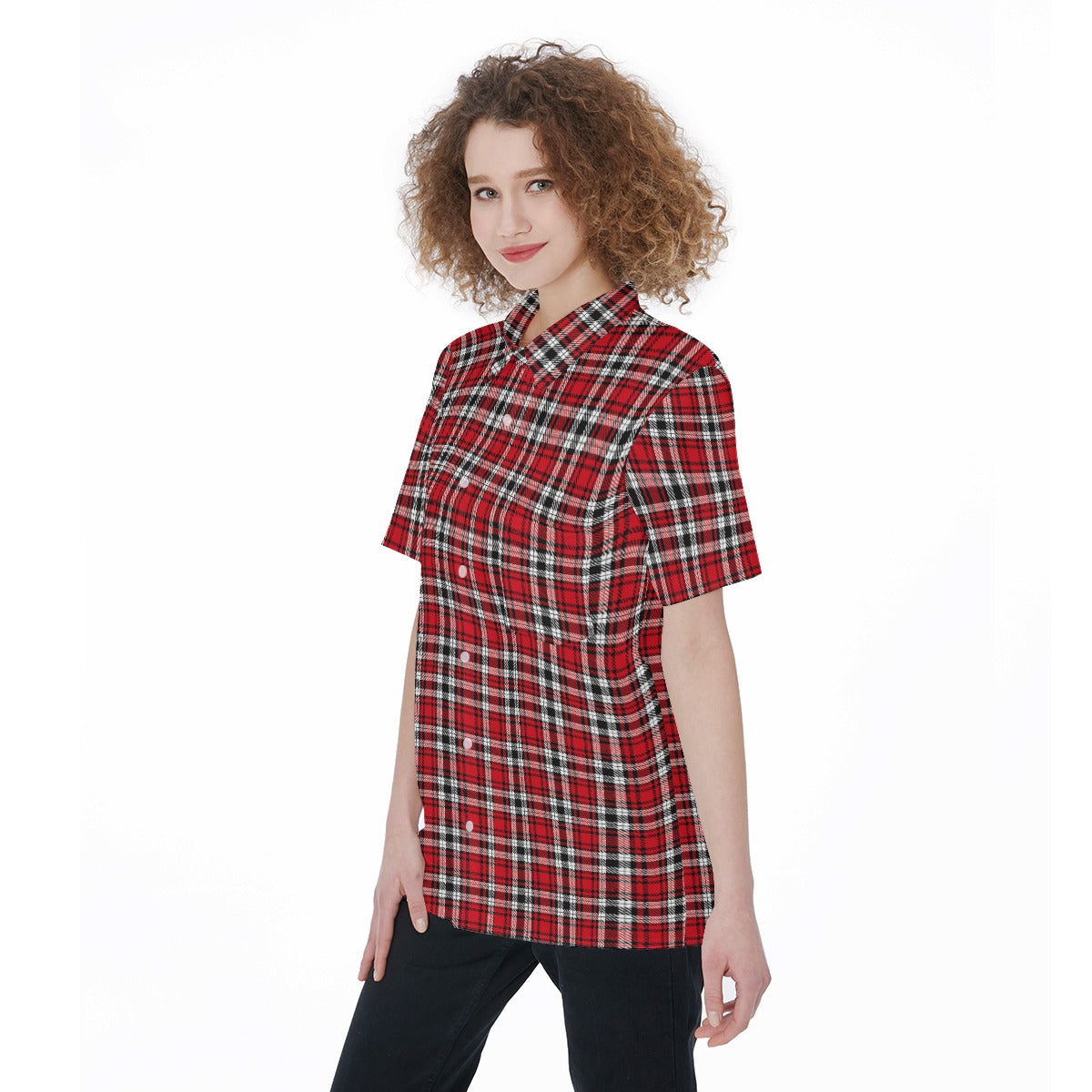 Louisville Tartan Plaid Cardinals Women's Short Sleeve Shirt With Pocket