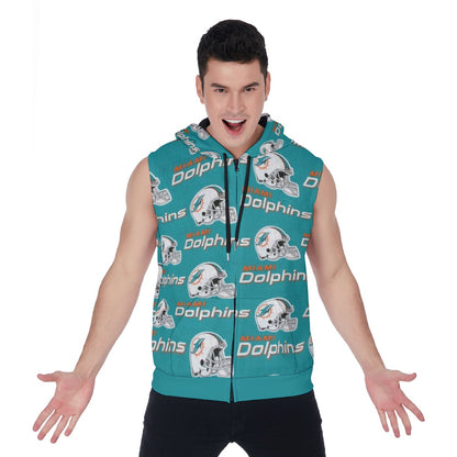 Miami Football Game Day All-Over Print Men's Zipper-Up Sleeveless Hoodie