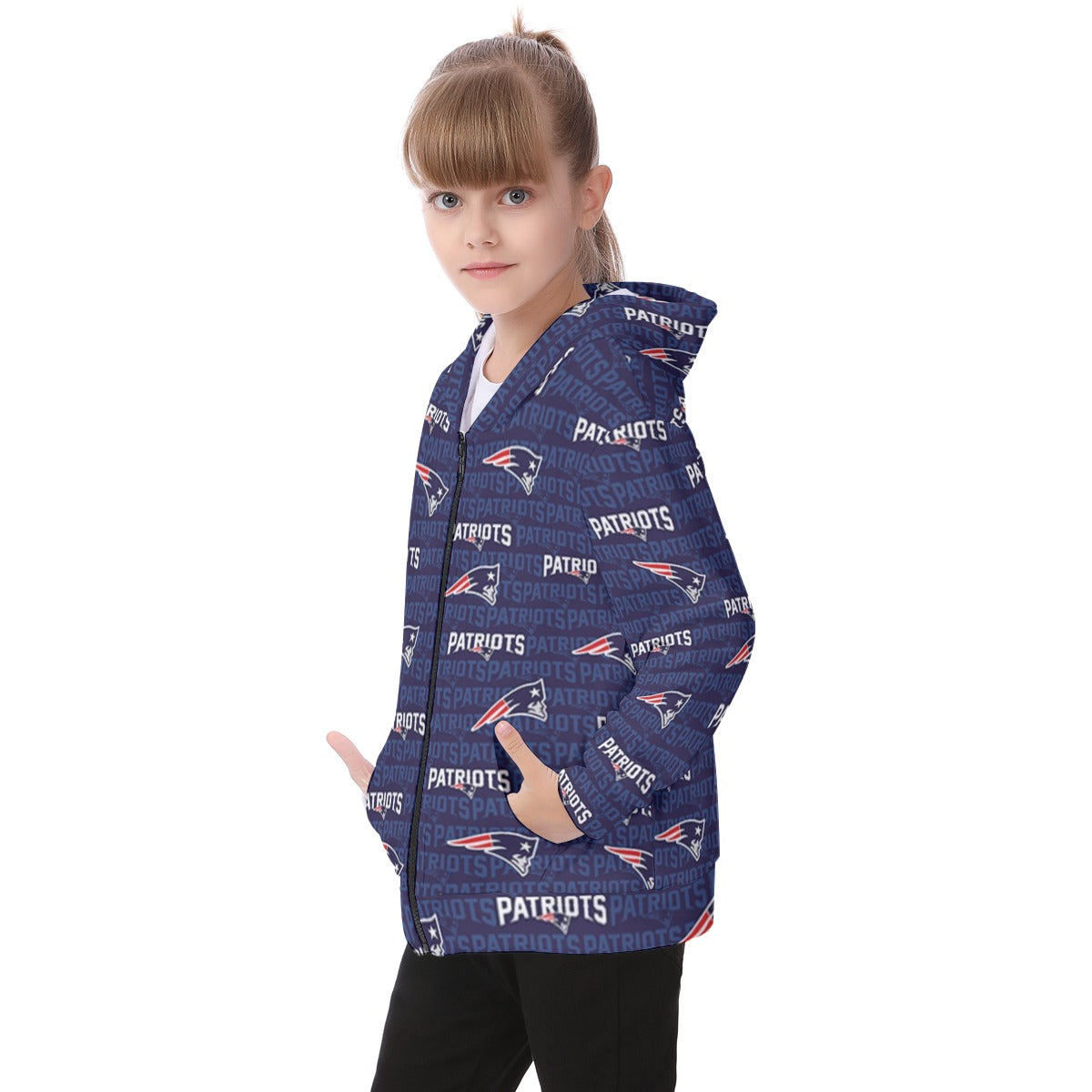 New England Football Game Day All-Over Print Kid's Heavy Fleece Zip Up Hoodie