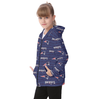 New England Football Game Day All-Over Print Kid's Heavy Fleece Zip Up Hoodie