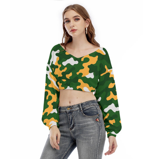 Green Bay Football Game Day All-Over Print Women's V-neck Long Sleeve Cropped Sweatshirt