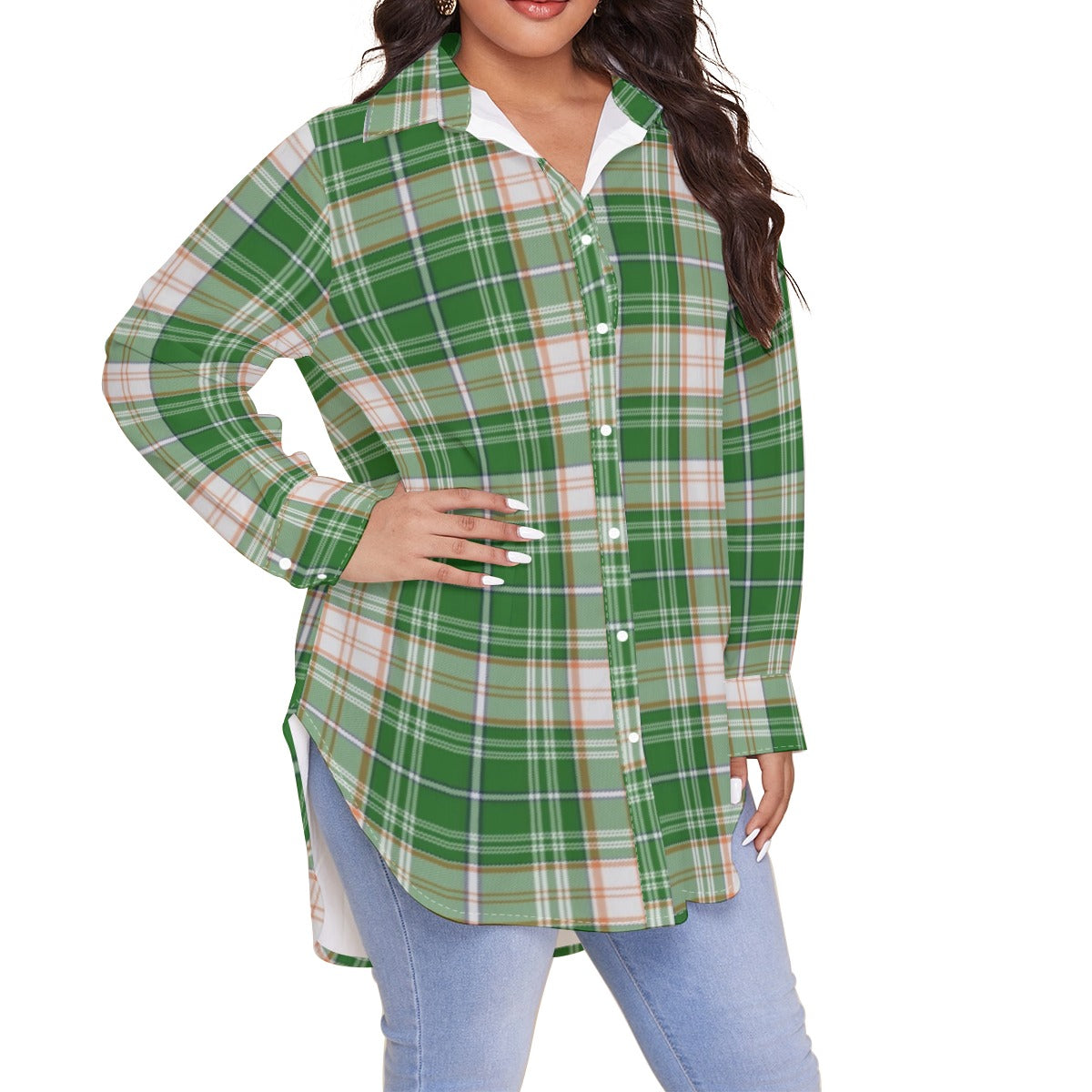 Miami Tartan Plaid Hurricanes  Women's Shirt With Long Sleeve(Plus Size)