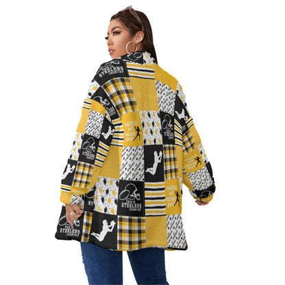 All-Over Print Unisex Borg Fleece Stand-up Collar Coat With Zipper Closure(Plus Size)