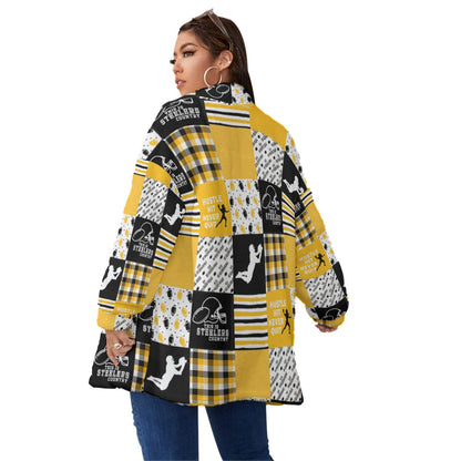 Pittsburgh Steelers All-Over Print Unisex Borg Fleece Stand-up Collar Coat With Zipper Closure(Plus Size)