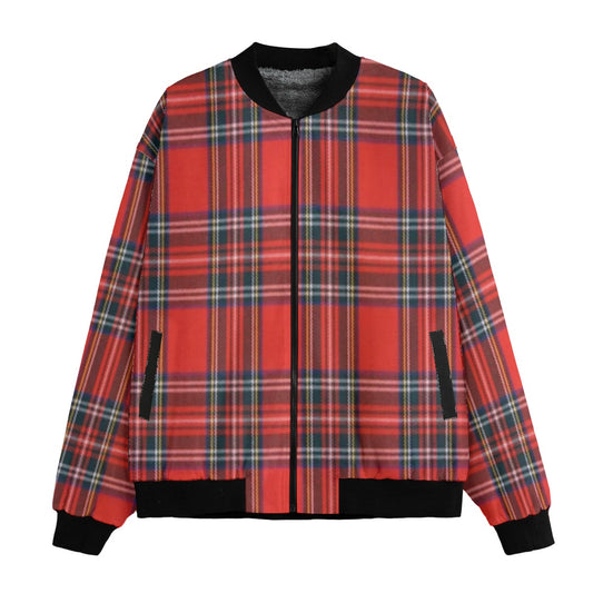 Red Royal Stewart tartan plaid Fleece Bomber Jacket
