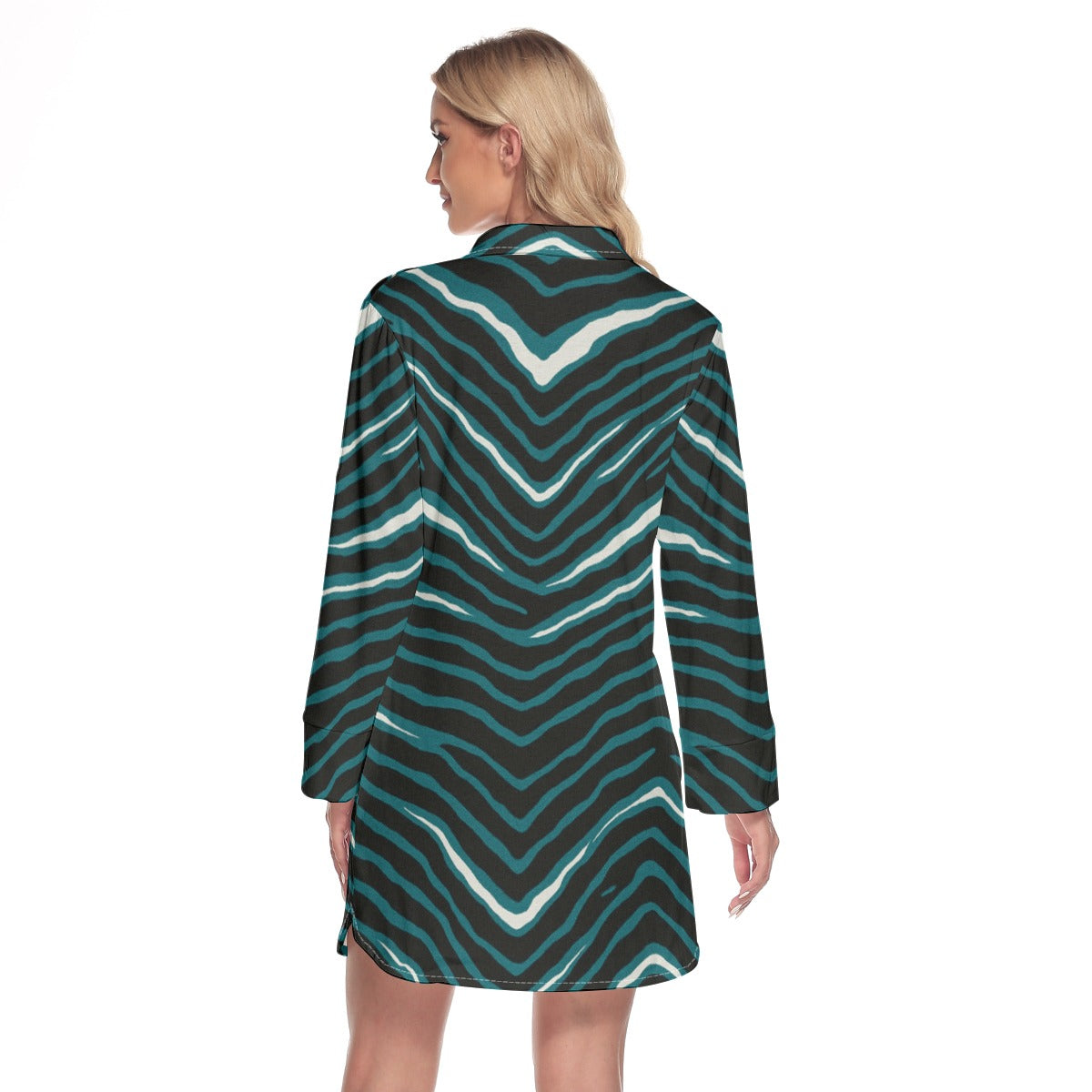 Philadelphia Football Game Day All-Over Print Women's Lapel Shirt Dress With Long Sleeve