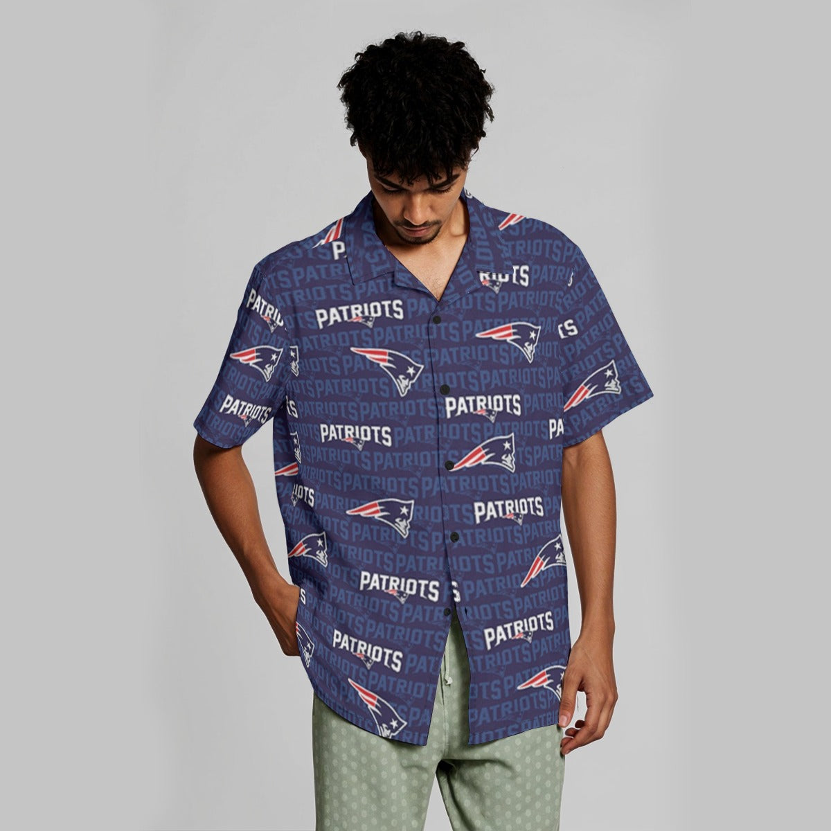 New England Football Game Day All-Over Print Men's Hawaiian Shirt With Button Closure