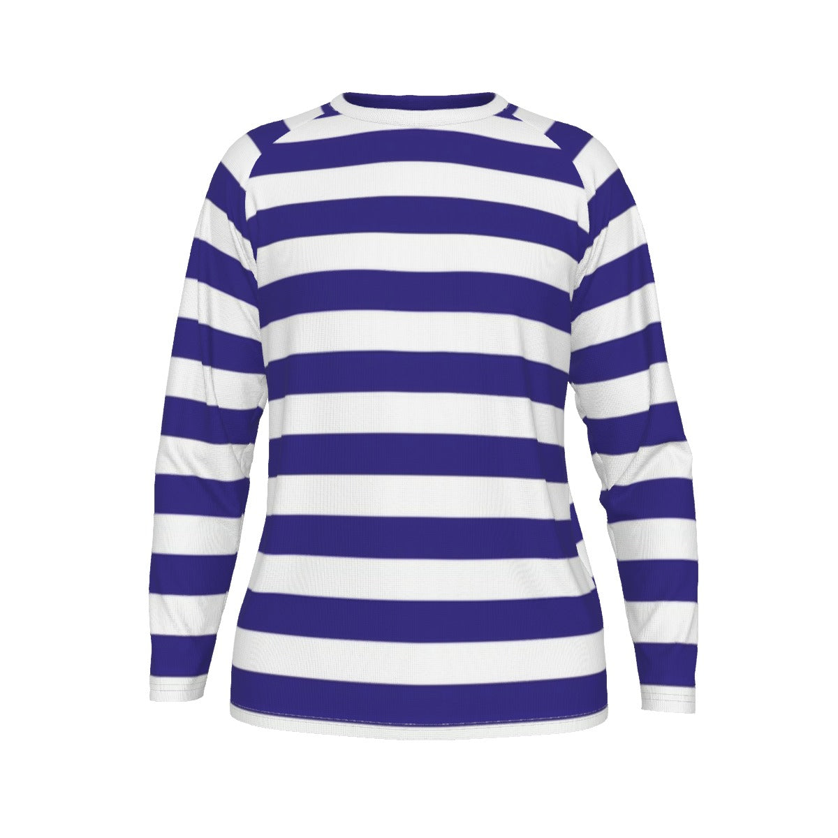Blue and white striped long-sleeve shirt on a white background
