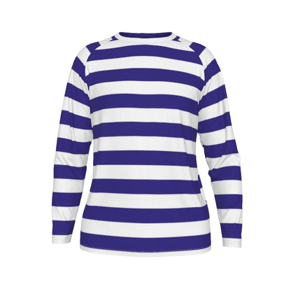 Blue and white striped long-sleeve shirt on a white background