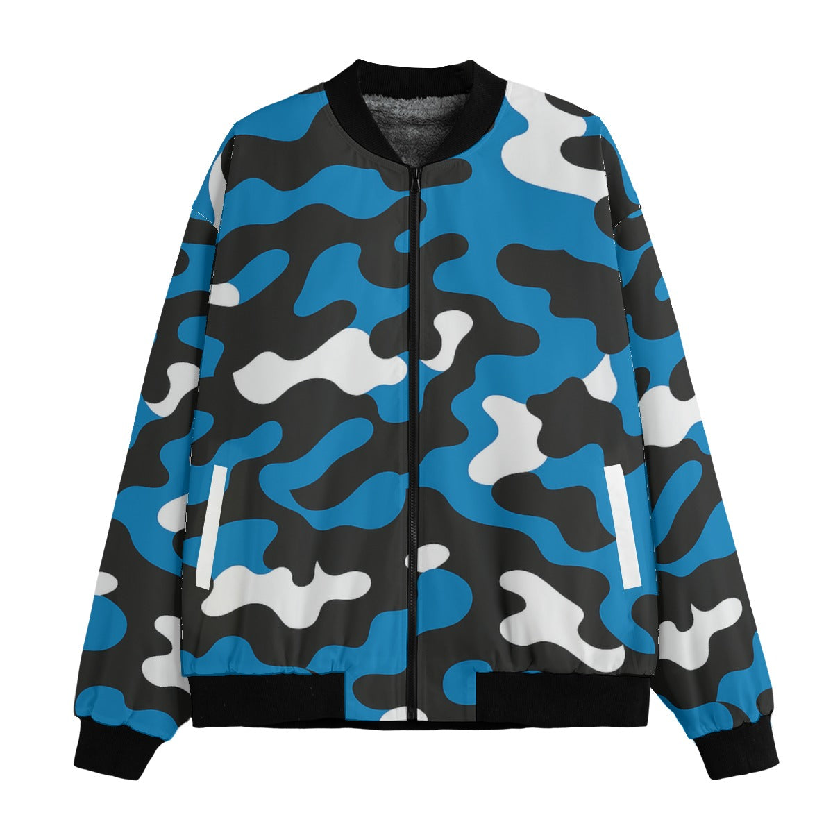 Carolina Panthers Camo Fleece Bomber Jacket – Black, Blue and Silver NFL Streetwear
