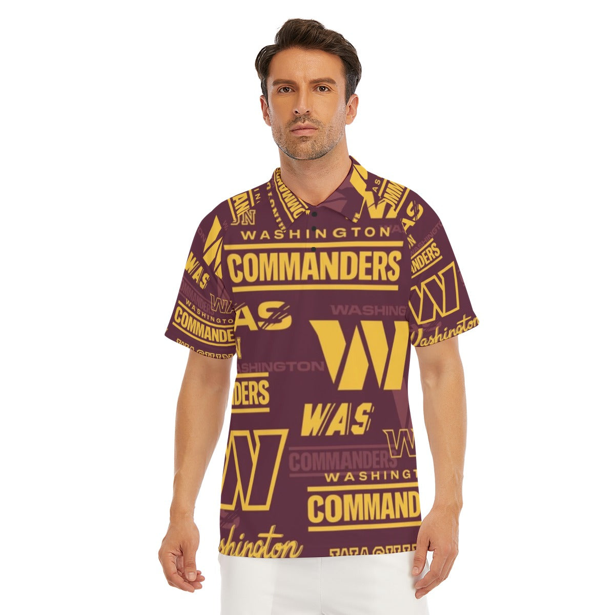 Washington Commanders Men's Short Sleeve Polo Shirt With Button Closure