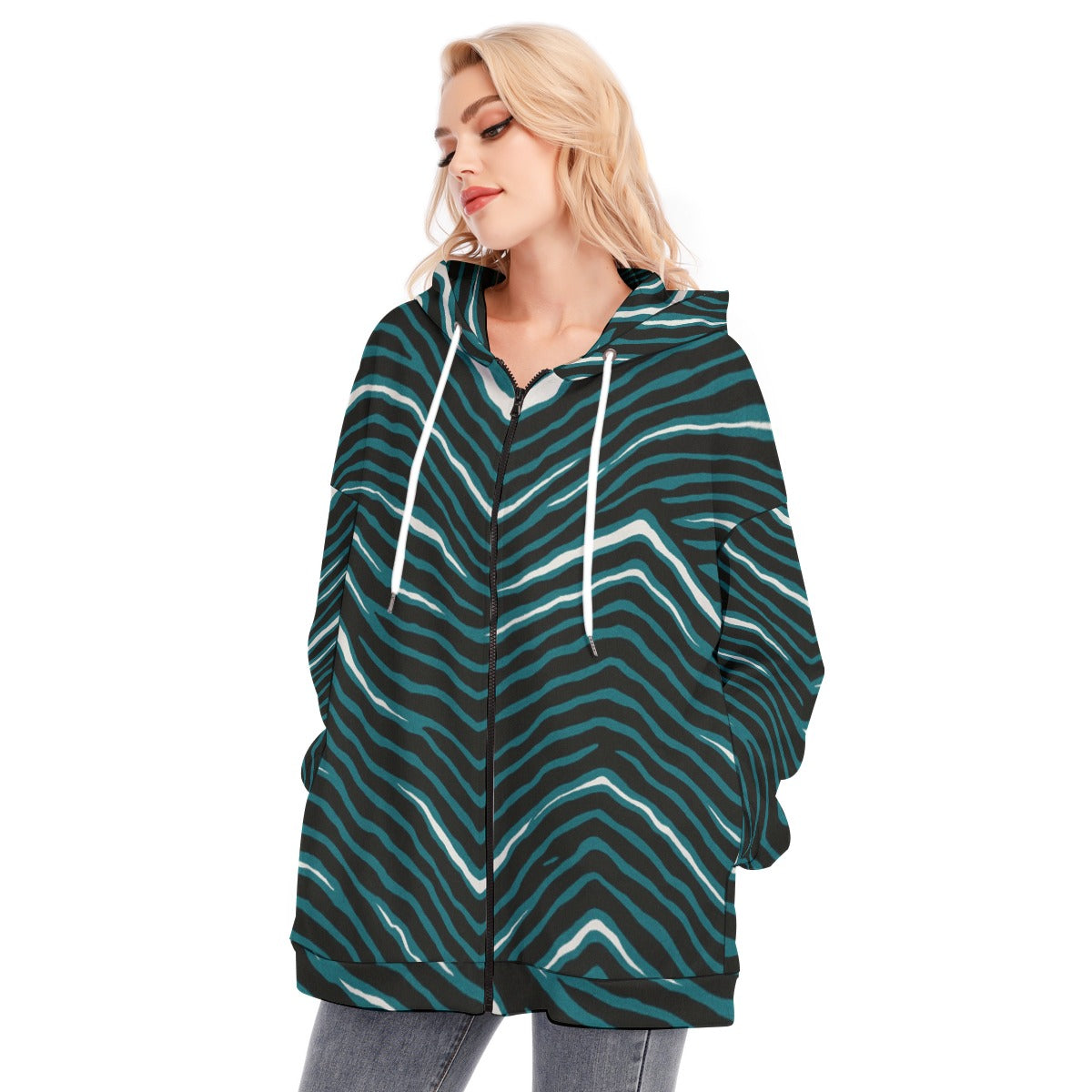 Philadelphia Football Game Day All-Over Print Women's Long Hoodie With Zipper Closure