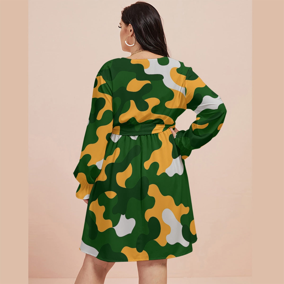 Green Bay Football Game Day All-Over Print Women's V-neck Dress With Waistband(Plus Size)