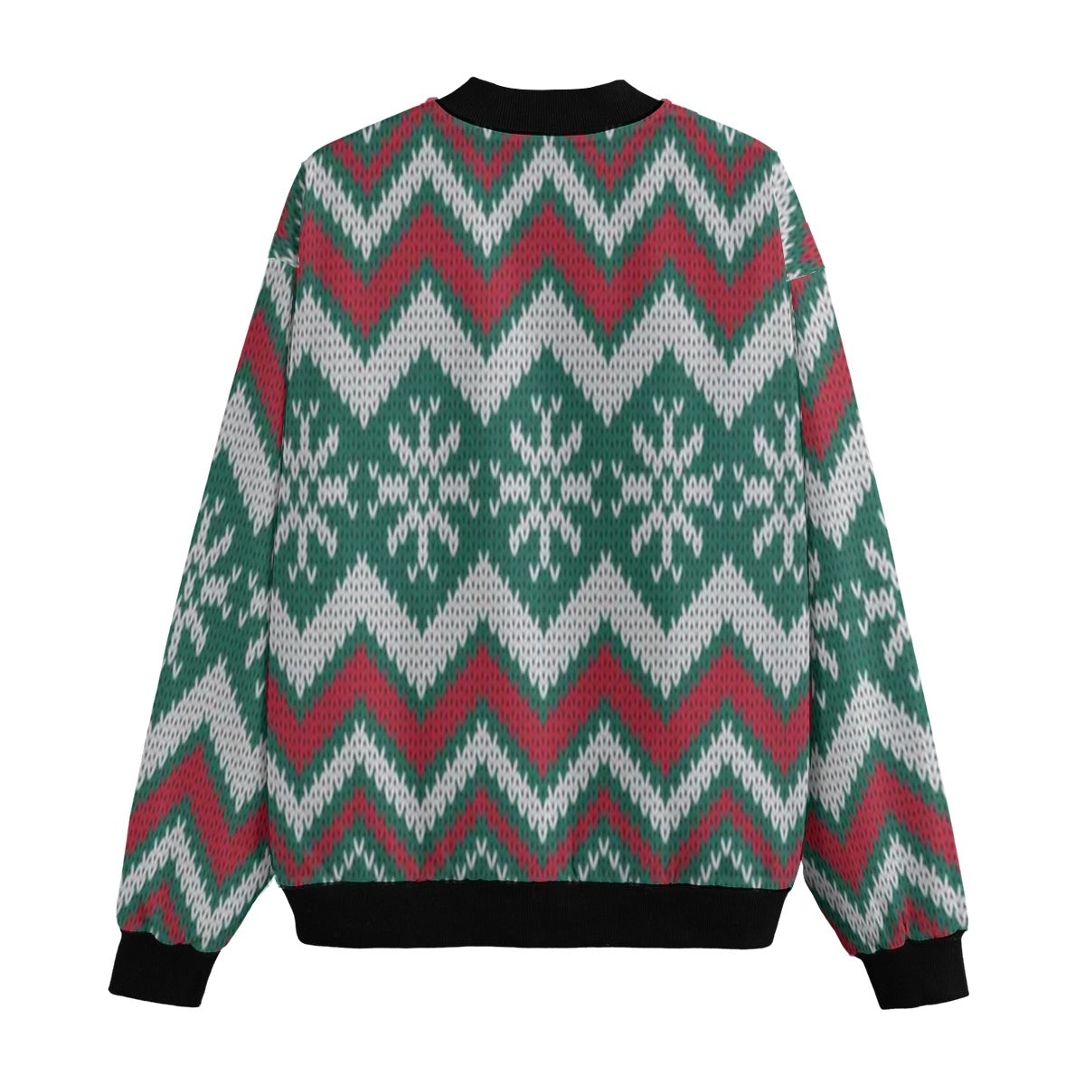 Urban Legend Snow Inspired Knitted Pattern Seamless Fabric Christmas Fleece Bomber Jacket